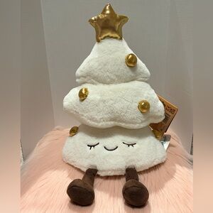 🎄Greenhouse By Russ Keliana White & Gold Faux Fur Christmas Tree Plush 12” BNWT